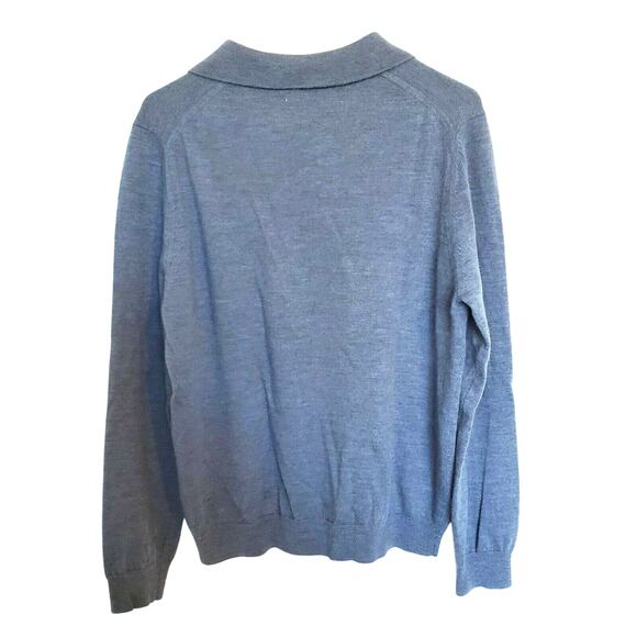 Nordstrom's Mens Large Fine Merino Wool Polo Sweater Blue Long Sleeve Pullover - Picture 2 of 5